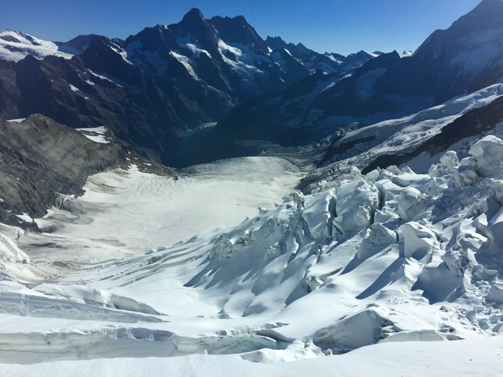 A view of the Aletsch Glacier in the Bernese Alps  